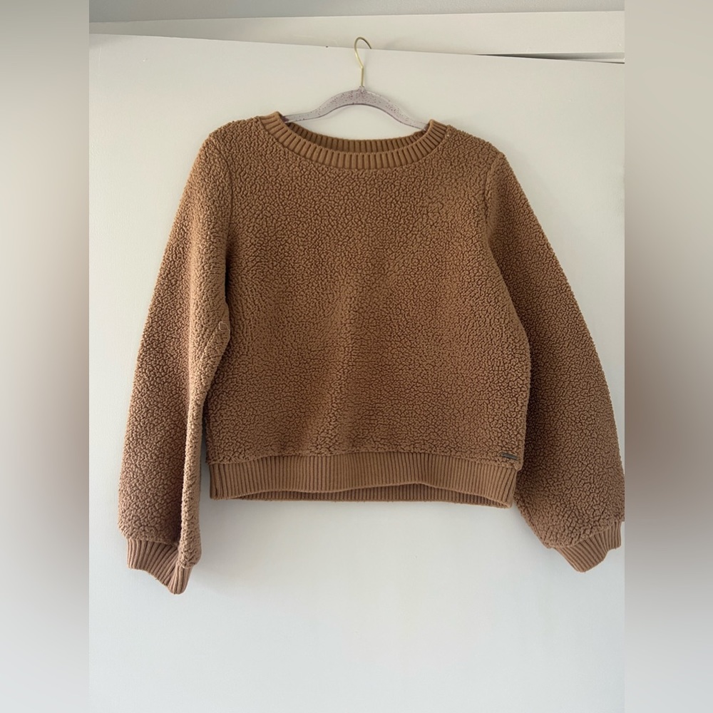 AF sherpa sweater soft af camel fleece cozy comfy casual crewneck womens M